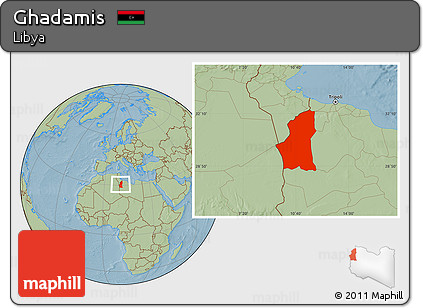 Savanna Style Location Map of Ghadamis, hill shading