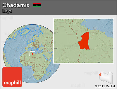 Savanna Style Location Map of Ghadamis, hill shading