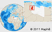 Shaded Relief Location Map of Ghadamis, highlighted country, within the entire country
