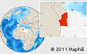 Shaded Relief Location Map of Ghadamis, highlighted country