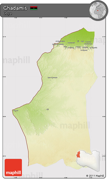Physical Map of Ghadamis, cropped outside