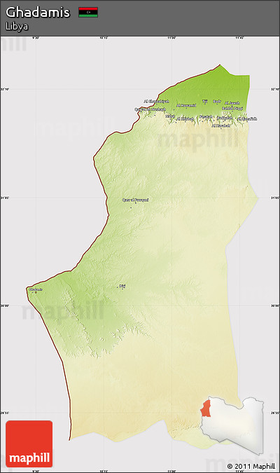 Physical Map of Ghadamis, cropped outside