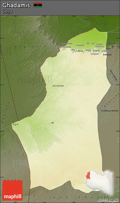 Physical Map of Ghadamis, darken