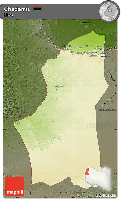 Physical Map of Ghadamis, darken
