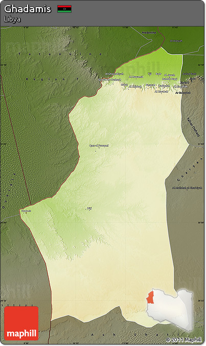 Physical Map of Ghadamis, darken