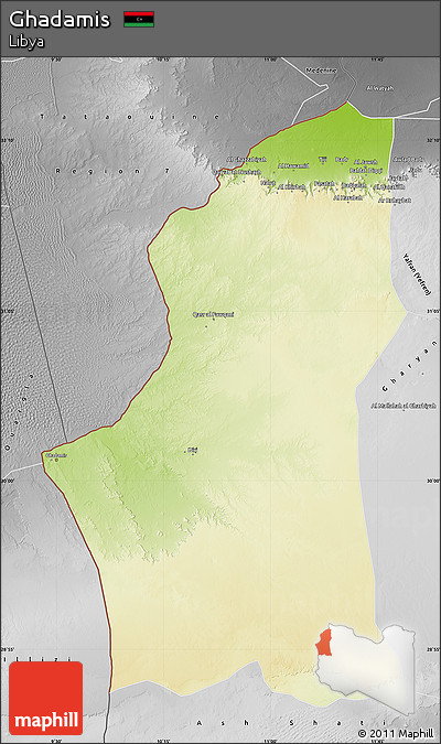 Physical Map of Ghadamis, desaturated
