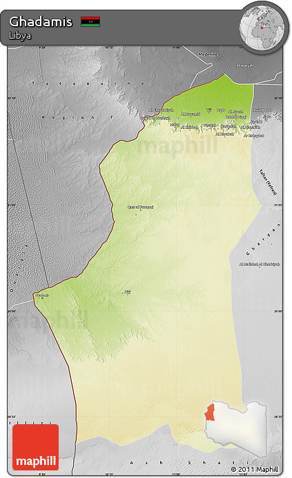 Physical Map of Ghadamis, desaturated