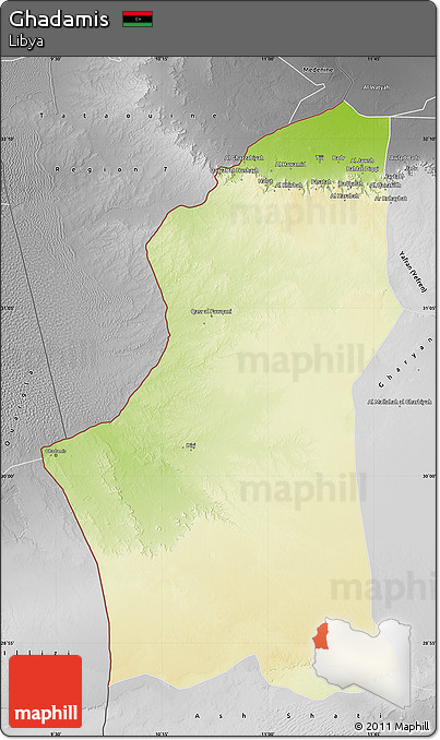 Physical Map of Ghadamis, desaturated