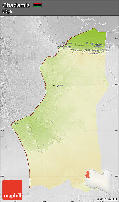 Physical Map of Ghadamis, lighten, desaturated