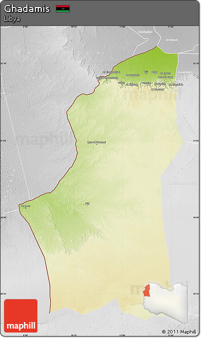 Physical Map of Ghadamis, lighten, desaturated