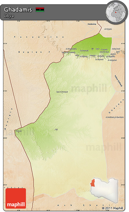 Physical Map of Ghadamis, satellite outside