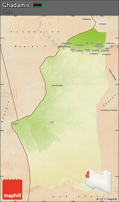 Physical Map of Ghadamis, satellite outside