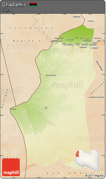 Physical Map of Ghadamis, satellite outside
