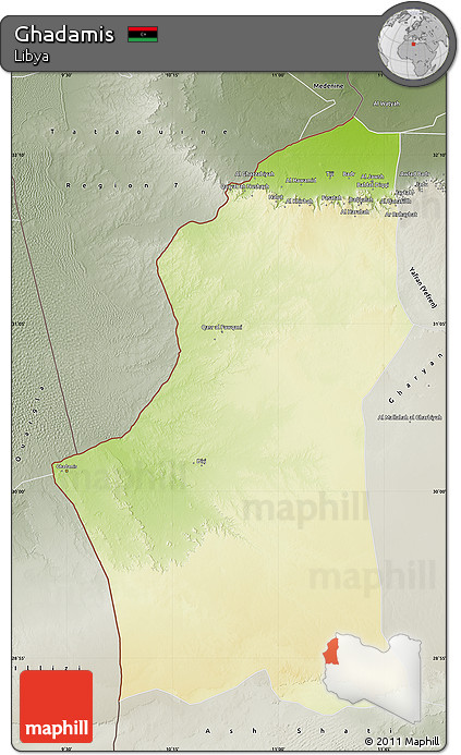 Physical Map of Ghadamis, semi-desaturated