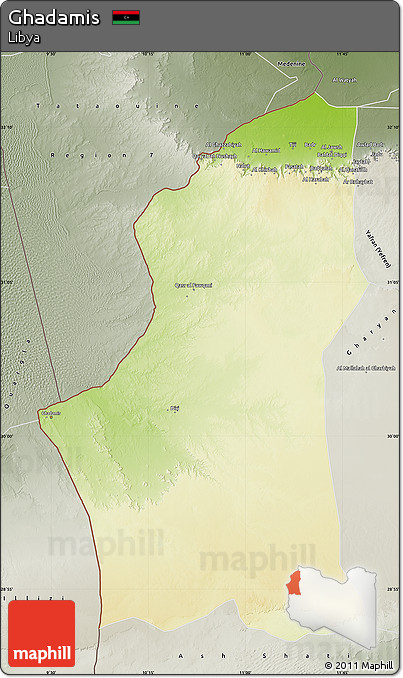 Physical Map of Ghadamis, semi-desaturated