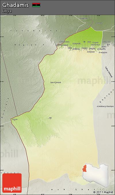 Physical Map of Ghadamis, semi-desaturated