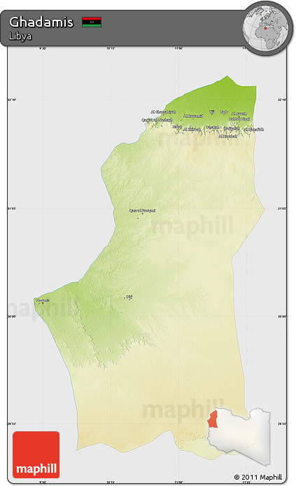 Physical Map of Ghadamis, single color outside