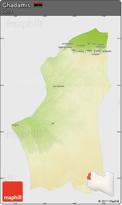 Physical Map of Ghadamis, single color outside