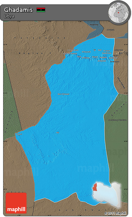 Political Map of Ghadamis, darken, semi-desaturated