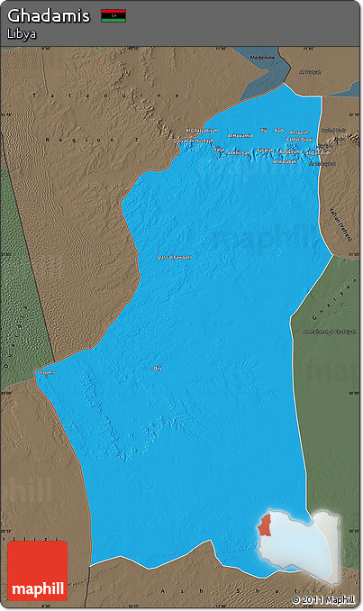 Political Map of Ghadamis, darken, semi-desaturated