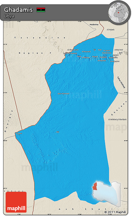 Political Map of Ghadamis, shaded relief outside