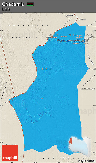Political Map of Ghadamis, shaded relief outside