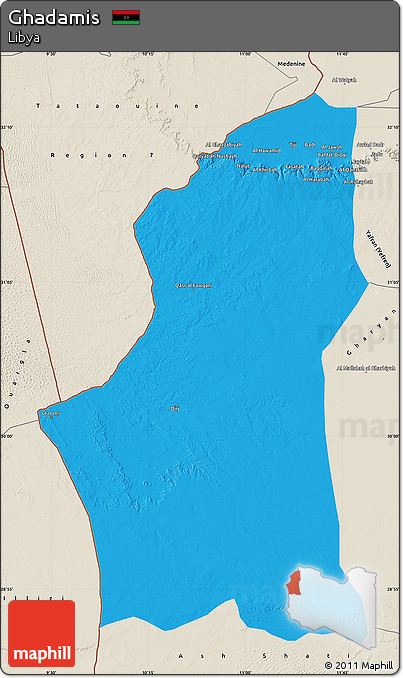 Political Map of Ghadamis, shaded relief outside