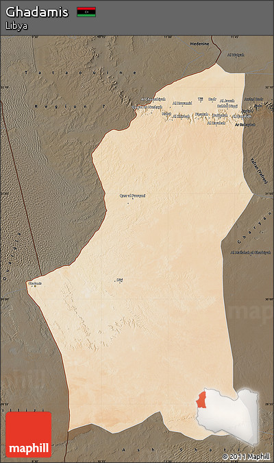 Satellite Map of Ghadamis, darken