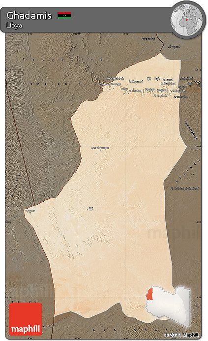Satellite Map of Ghadamis, darken