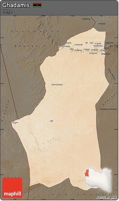 Satellite Map of Ghadamis, darken