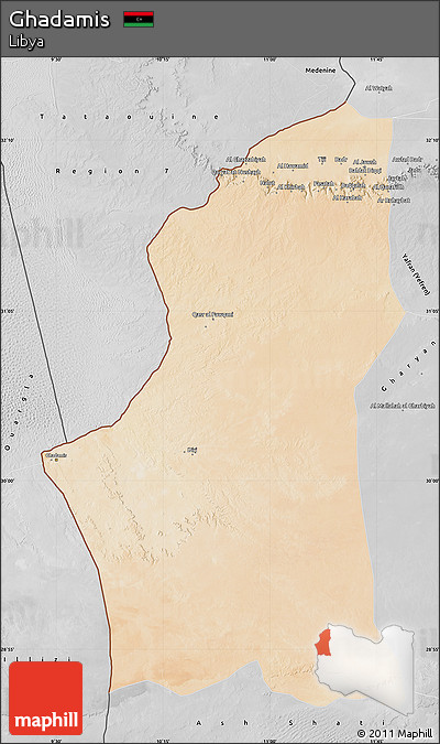 Satellite Map of Ghadamis, desaturated