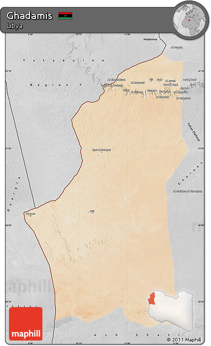 Satellite Map of Ghadamis, desaturated