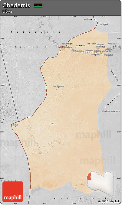 Satellite Map of Ghadamis, desaturated