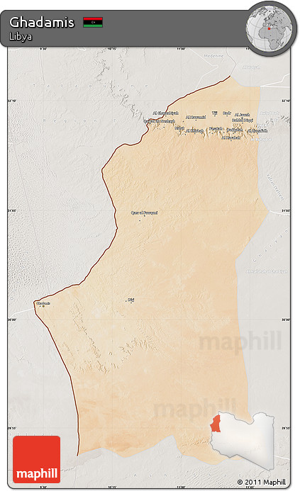 Satellite Map of Ghadamis, lighten, semi-desaturated