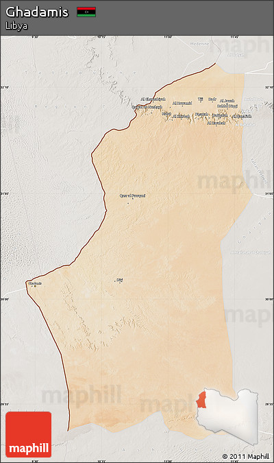 Satellite Map of Ghadamis, lighten, semi-desaturated