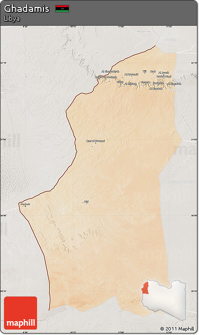 Satellite Map of Ghadamis, lighten, semi-desaturated