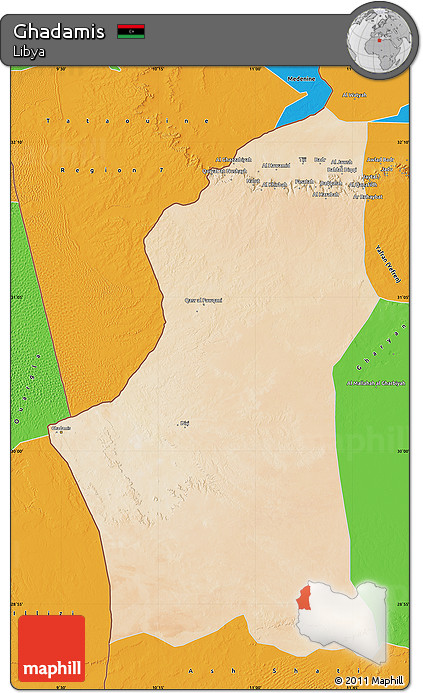 Satellite Map of Ghadamis, political outside