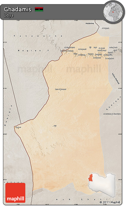 Satellite Map of Ghadamis, semi-desaturated