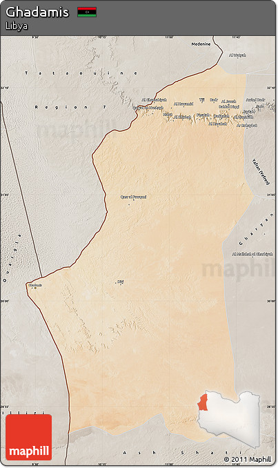 Satellite Map of Ghadamis, semi-desaturated