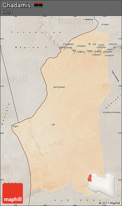 Satellite Map of Ghadamis, semi-desaturated