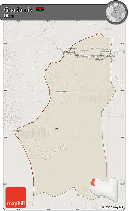 Shaded Relief Map of Ghadamis, lighten