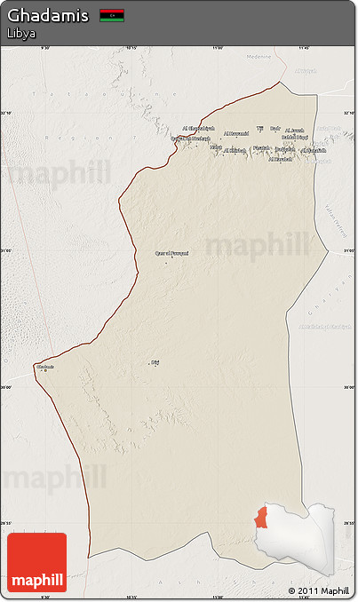 Shaded Relief Map of Ghadamis, lighten