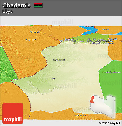 Physical Panoramic Map of Ghadamis, political outside