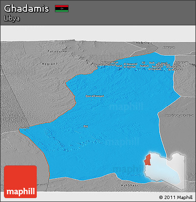 Political Panoramic Map of Ghadamis, desaturated