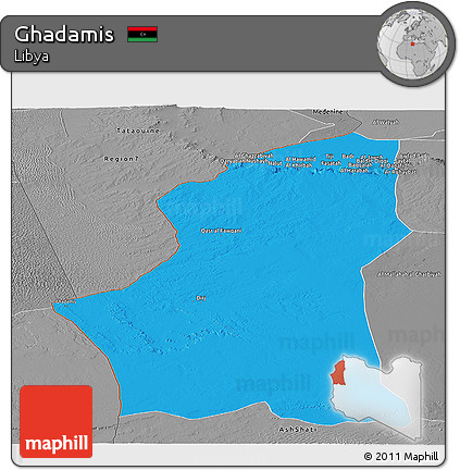 Political Panoramic Map of Ghadamis, desaturated