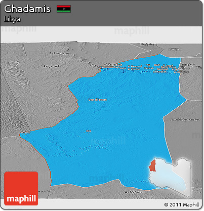 Political Panoramic Map of Ghadamis, desaturated