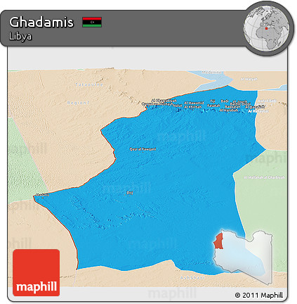 Political Panoramic Map of Ghadamis, lighten