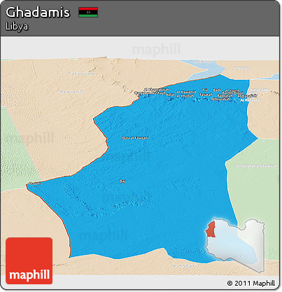 Political Panoramic Map of Ghadamis, lighten