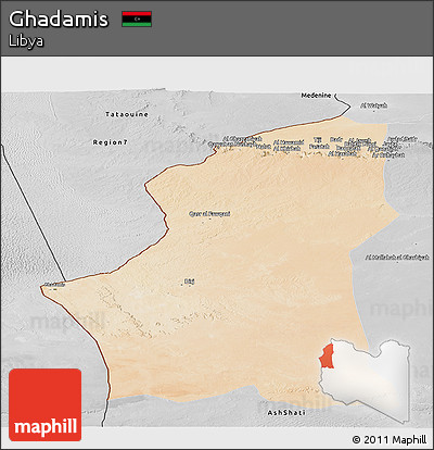 Satellite Panoramic Map of Ghadamis, desaturated