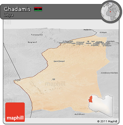 Satellite Panoramic Map of Ghadamis, desaturated